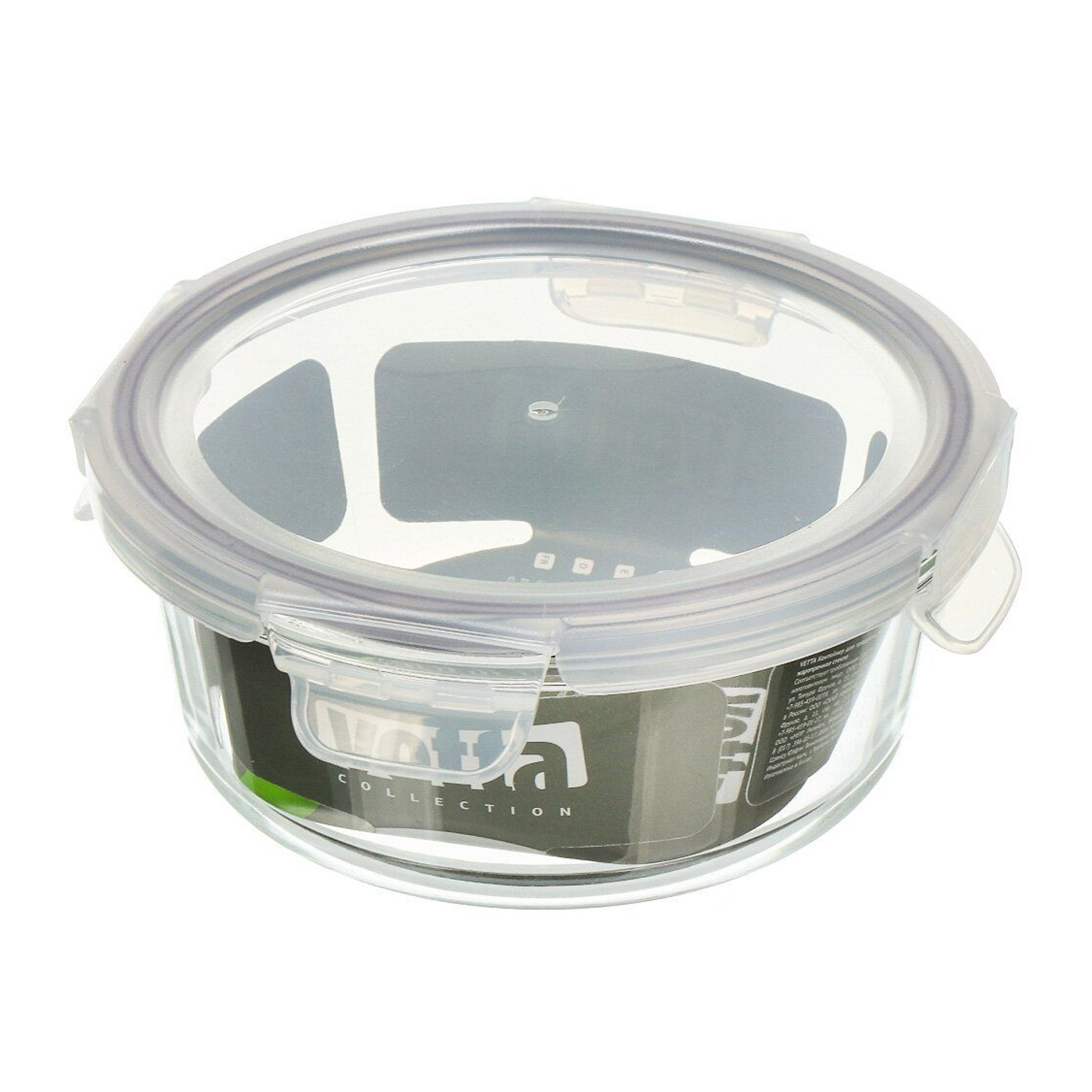 Контейнер д/прод. стекл. жаропр. 0,6л кругл. d180мм, выс.77мм пласт.крышка арт.825-013 "VETTA" *1/24