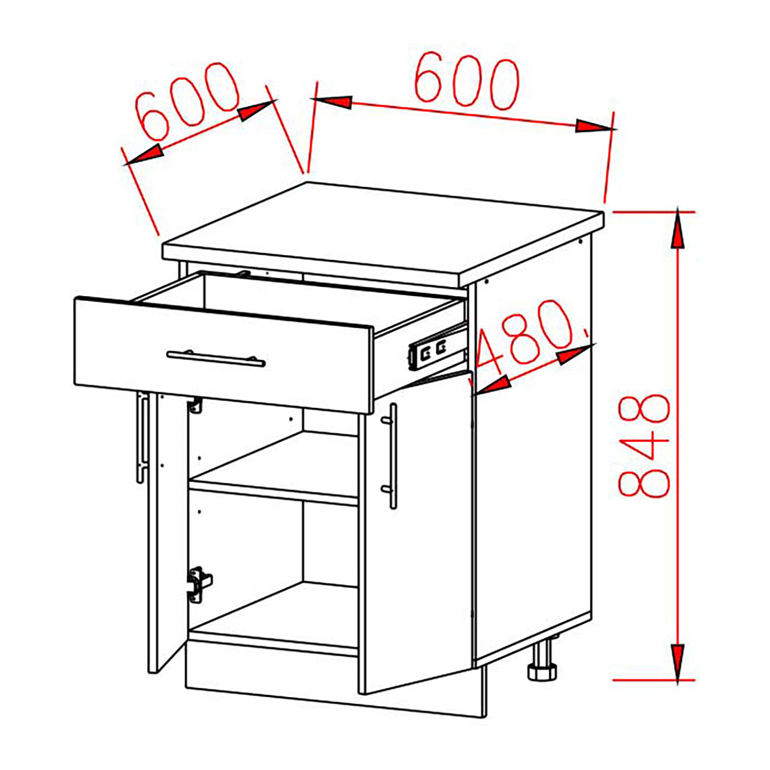 Шкаф напольный 600х850х600 мм BROZEX-WOOD Camellia, с двумя дверцами, с ящиком, светло-бежевый