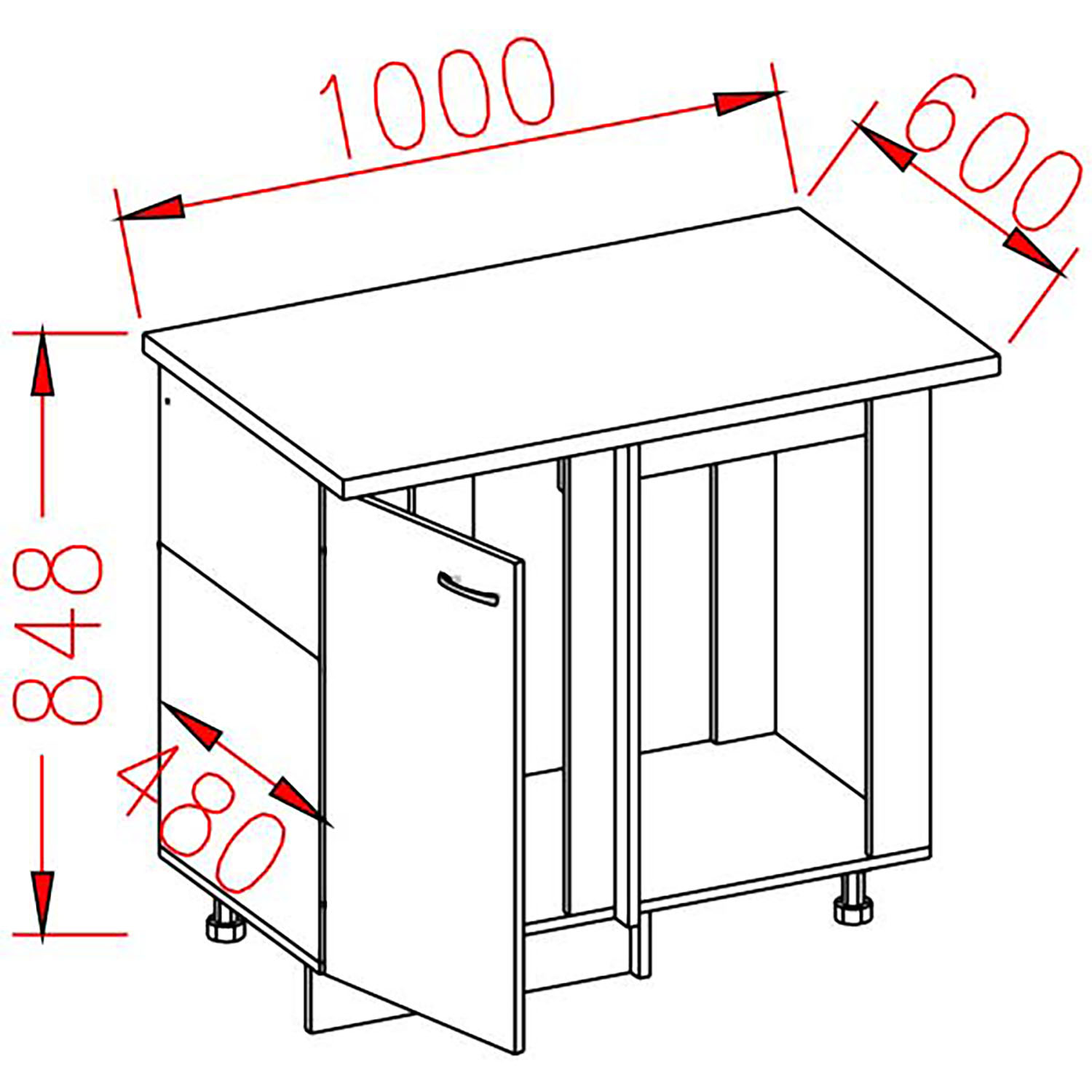 Шкаф напольный угловой 1000х850х600 мм BROZEX-WOOD Liberty, правый, с дверцей, белый