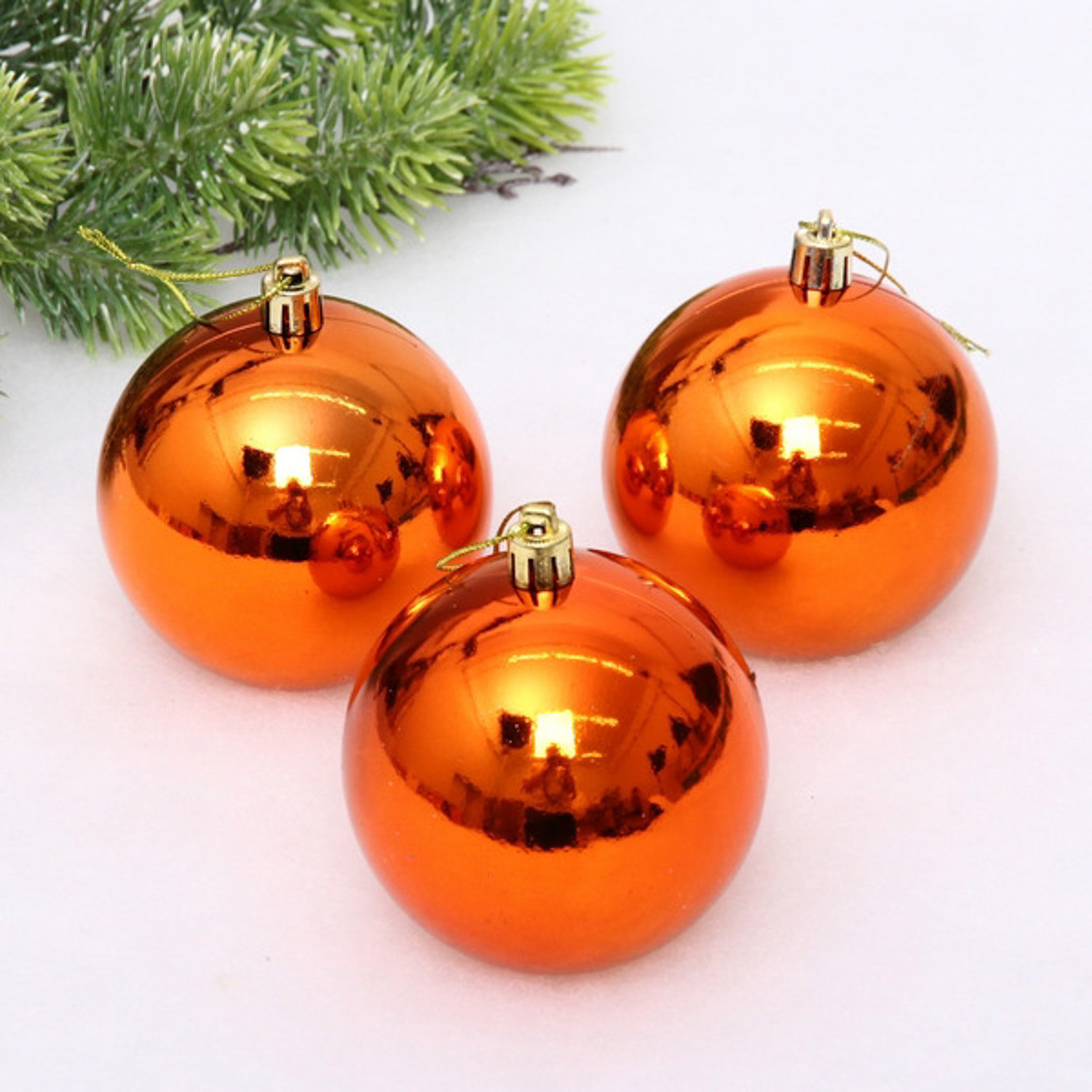 Новогодние шары 8 см (набор 3 шт) "Глянец", янтарь Новогодние шары 8 см (набор 3 шт) "Глянец", янтарь