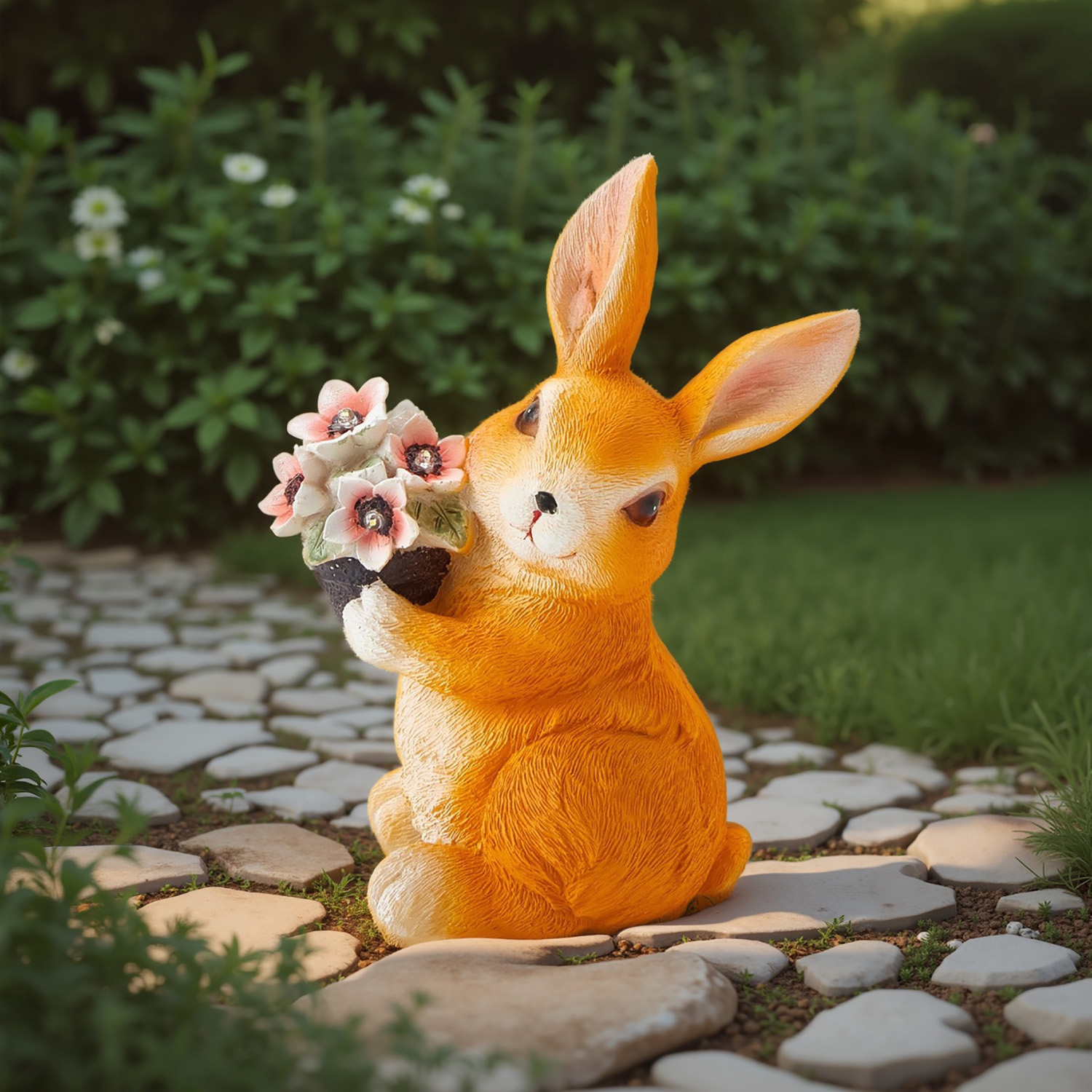 Садовая фигура с подсветкой "Зайка с букетом" 17х11х22см   10824126