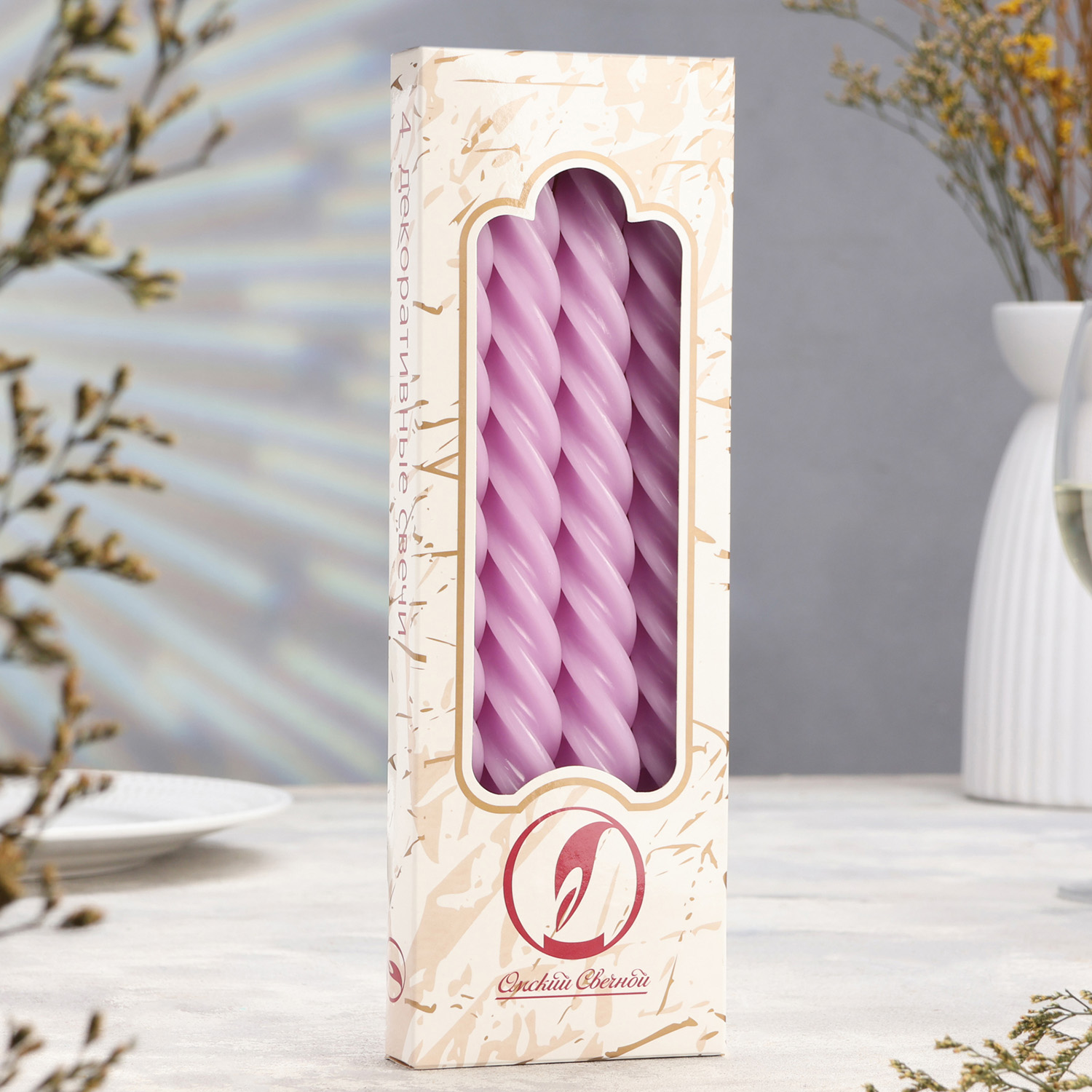 Набор свечей витых, 2,3х 24,5 см, 5 ч, 50 г, 4 штуки, сиреневый 7691003