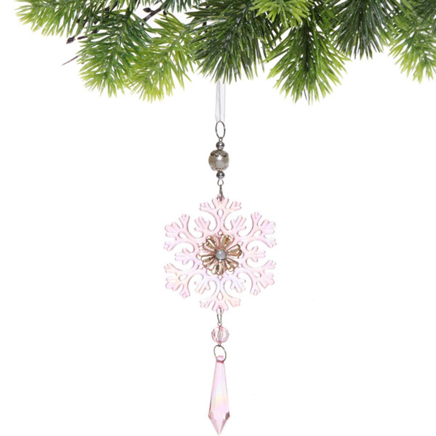 Подвеска "Ледяная снежинка" 8,5*20 см, Розовый