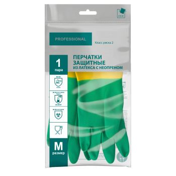 Перчатки латексные с неопреном Кислото-Щелоче-Стойкие Зел./Желт. 1пара р-р "M" 133KHS "А.Д.М." *1/60 Перчатки латексные с неопреном Кислото-Щелоче-Стойкие Зел./Желт. 1пара р-р "M" 133KHS "А.Д.М." *1/60