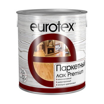 Лак алкидно-уретановый Eurotex Premium, 2.5 л, паркетный, глянцевый Лак алкидно-уретановый Eurotex Premium, 2.5 л, паркетный, глянцевый