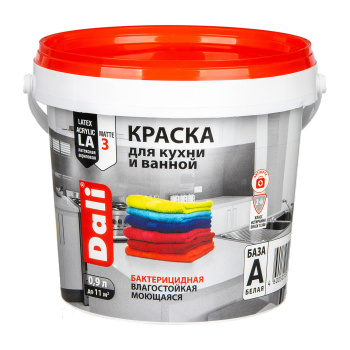 Краска акриловая для кухни и ванной 0,9 л ДАЛИ влагостойкая матовая База А *1/6/384