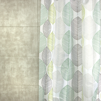 Штора для ванной V-line Листья орнамент, 180х180 см, полиэстер, с кольцами Штора для ванной V-line Листья орнамент, 180х180 см, полиэстер, с кольцами