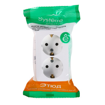 Розетка "Этюд" ОП 2-мест. белая евро с з/к РА16-007б *8/16/96