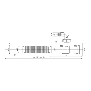 Сифон гофрированный 1 1/2"*40/50 (870-1670мм) с отводом для стиральной машин АНИ G118 *1/40