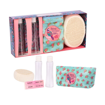 яяяНабор косметичка+мочалка+2 бутылочки "Самой яркой и талантливой"   2494989