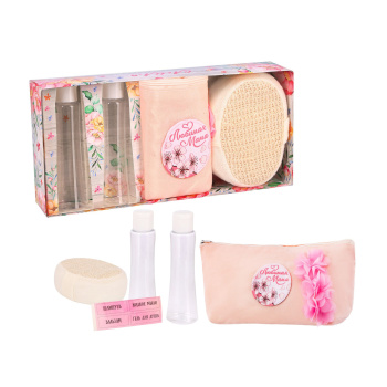 яяяНабор косметичка+мочалка+2 бутылочки "Самая лучшая и родная"   2494984