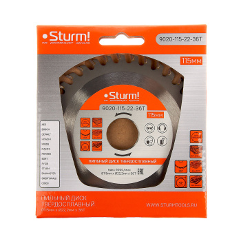 Диск пильный 115*22,2мм 36 зубьев по дереву (9020-115-22-36Т) Sturm *1/50