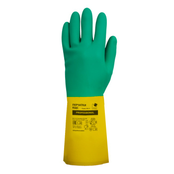 Перчатки латексные с неопреном Кислото-Щелоче-Стойкие Зел./Желт. 1пара р-р "M" 133KHS "А.Д.М." *1/60 Перчатки латексные с неопреном Кислото-Щелоче-Стойкие Зел./Желт. 1пара р-р "M" 133KHS "А.Д.М." *1/60