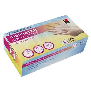Перчатки виниловые одноразовые L (большой) 100шт в коробке VIN003A "А.Д.М." *1/10 Перчатки виниловые одноразовые L (большой) 100шт в коробке VIN003A "А.Д.М." *1/10