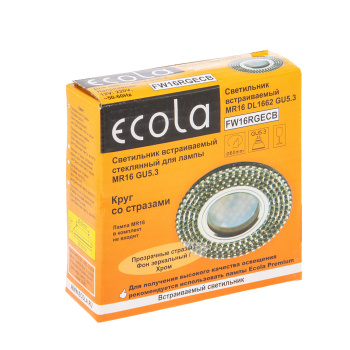 Светильник встраиваемый MR16 DL1662 GU5.3 Ecola Glass Стекло Круг стразы хром FW16RGECB *10/50