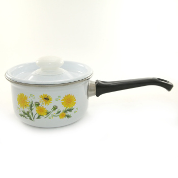 Кастрюля эмалированная 1,0л d140мм Дл.пл.ручка, крышка с пл.р., обод.нерж., с Деколью С-1607АП/4*1/6