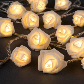 Гирлянда «Нить» Luazon Lighting, 5 м, фиксинг, теплый белый, белые розы, 20 LED, IP20, 220 В