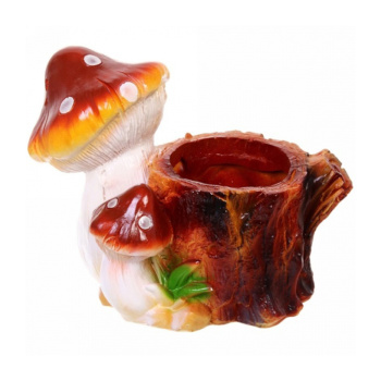 яяяФигура из гипса "Пень с грибами-кашпо" (коричневый)