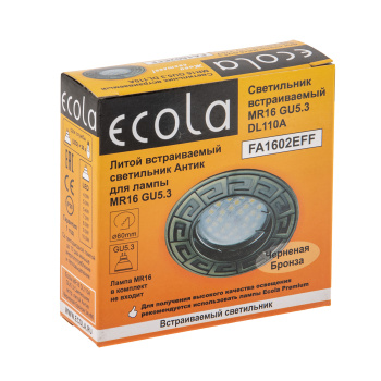 Светильник встраиваемый MR16 DL110A GU5.3 Ecola литой Антик Черн.Бронза 24x86 FA1602EFF*10/100