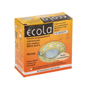 Светильник встраиваемый MR16 DL110A GU5.3 Ecola литой Антик Хром/Сат-Зол24x86 FS1602EFF *10/100