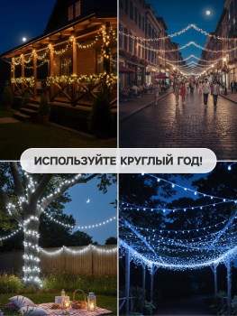 Гирлянда Нить 20м 200LED теплый белый 8 режимов белая нить уличная 220V IP44 3584145 *1/36 Гирлянда Нить 20м 200LED теплый белый 8 режимов белая нить уличная 220V IP44 3584145 *1/36
