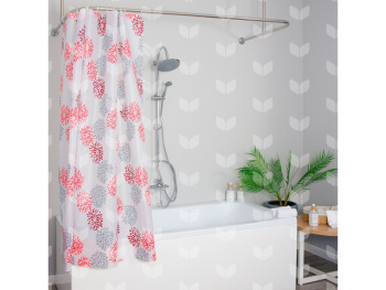 Штора для ванной V-line Пионы, 170х180 см, полиэстер, с кольцами Штора для ванной V-line Пионы, 170х180 см, полиэстер, с кольцами