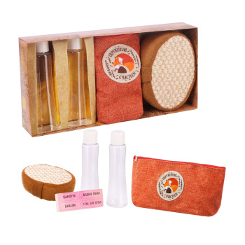 яяяНабор косметичка+мочалка+2 бутылочки "С теплыми пожеланиями"   2494986