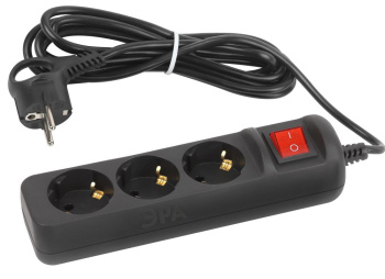 Удлинитель 3 розетки 3м с/з выкл. ПВС 3*0,75мм2 10А мощ. нагр 2200Вт ЧЕРНЫЙ ЭРА UX-3es-3m-B *1/5/20 Удлинитель 3 розетки 3м с/з выкл. ПВС 3*0,75мм2 10А мощ. нагр 2200Вт ЧЕРНЫЙ ЭРА UX-3es-3m-B *1/5/20