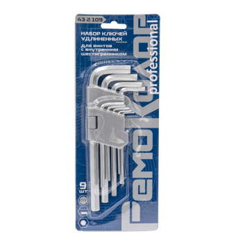 Набор ключей имбусовых  9 шт 1,5-10 мм удлиненные Cr-V сатин HEX.арт.43-2-109 Ремоколор *1/6/60