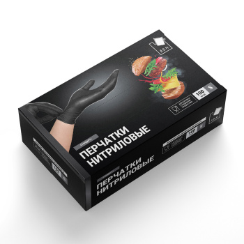 Перчатки нитриловые текстурир. на пальцах Черные 100шт в коробке р-р  "S" SEMPB1 "А.Д.М."*1/10